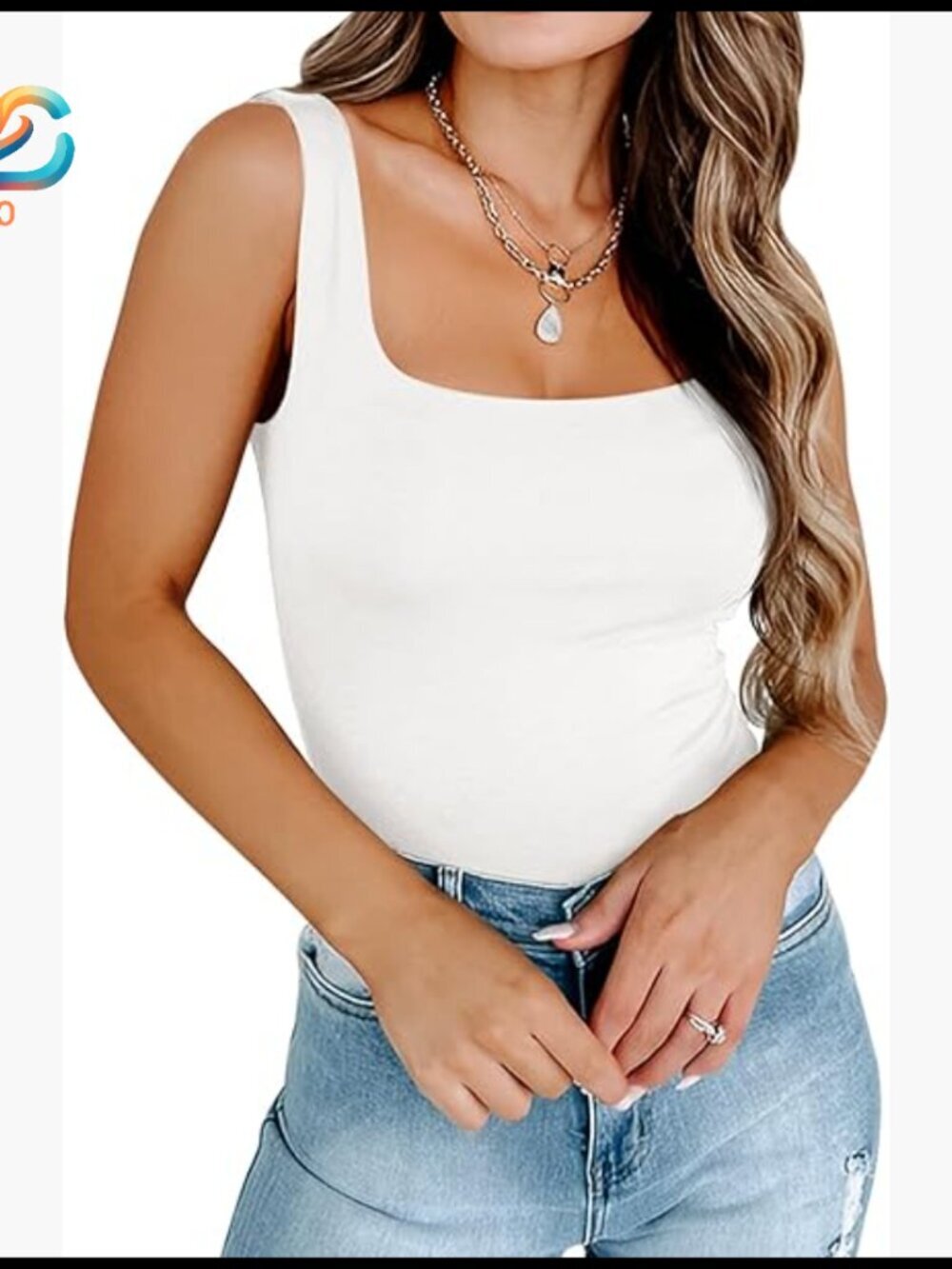 Double Layer Seamless Tank Top Square Neck Workout Casual Summer